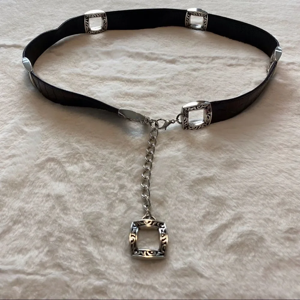 Leather Reversible Belt with Silver Tone Hardware